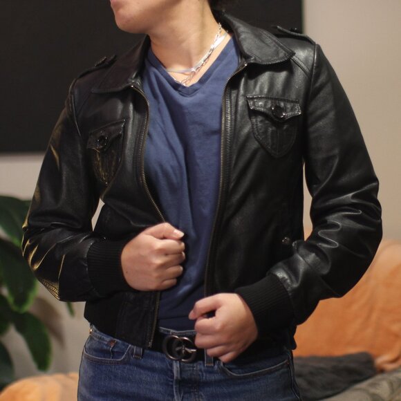 Leather Jacket Black Women size 4 - Picture 2 of 16